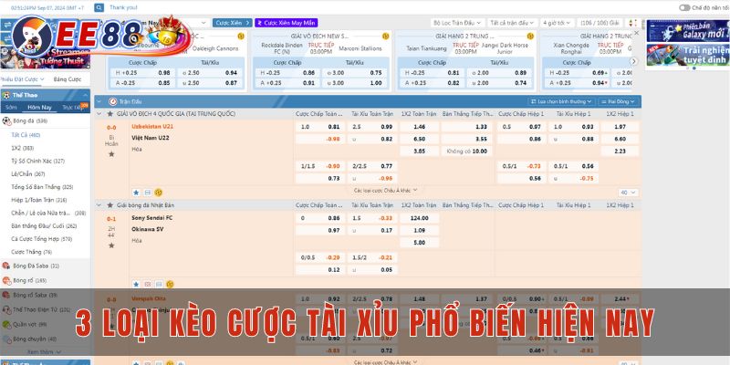 3 loại kèo cược tài xỉu phổ biến hiện nay