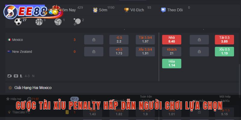 Cược tài xỉu penalty hấp dẫn người chơi lựa chọn 