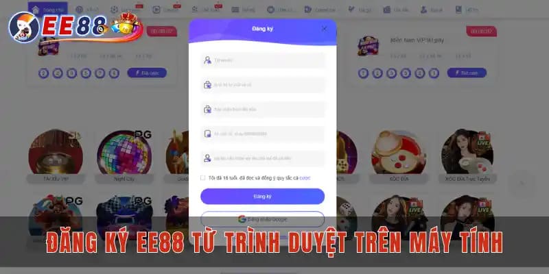 Đăng ký EE88 từ trình duyệt trên máy tính